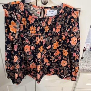 Old Navy Women's Floral Blouse - Black and Orange